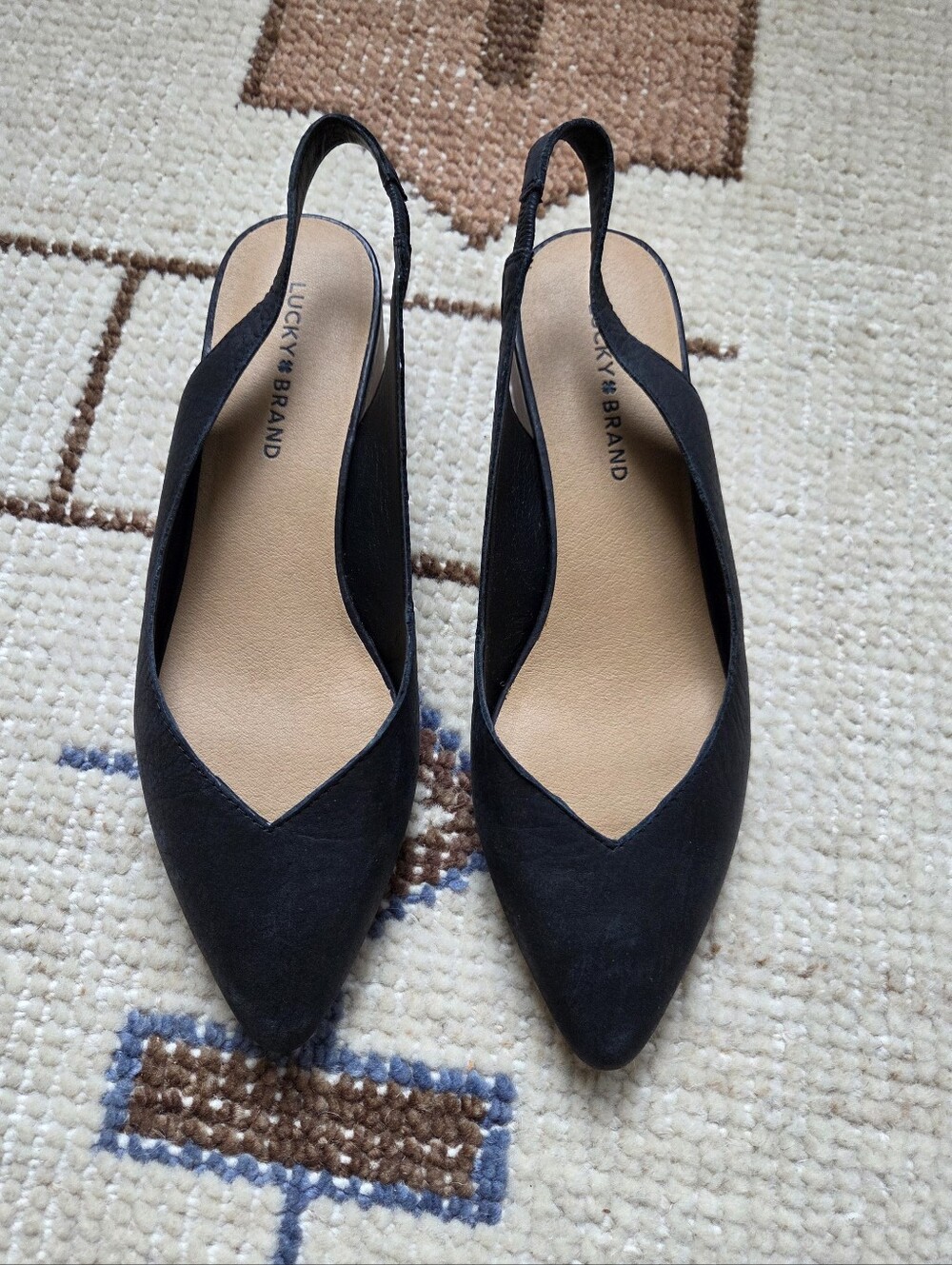 Lucky Brand Black Mercer Leather Slingback Heels, Size Medium